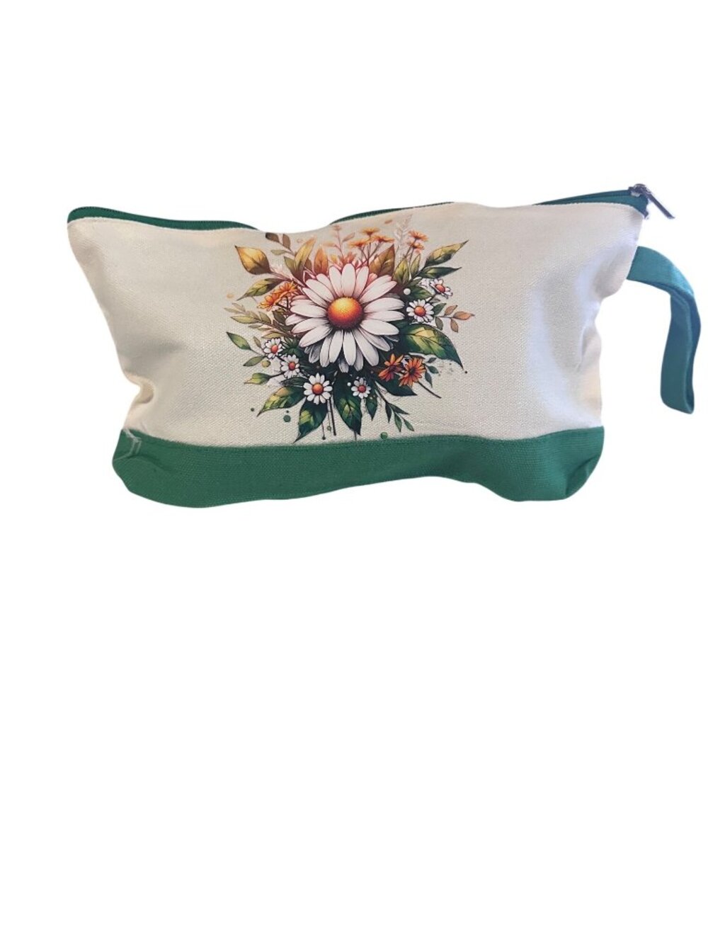 Silkfly cotton canvas green floral ziptper pouch makeup toiletry travel